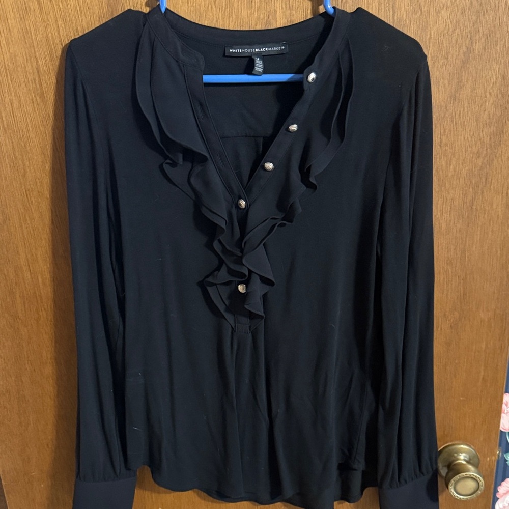 White House Black Market Elegant Black Blouse with Ruffles
